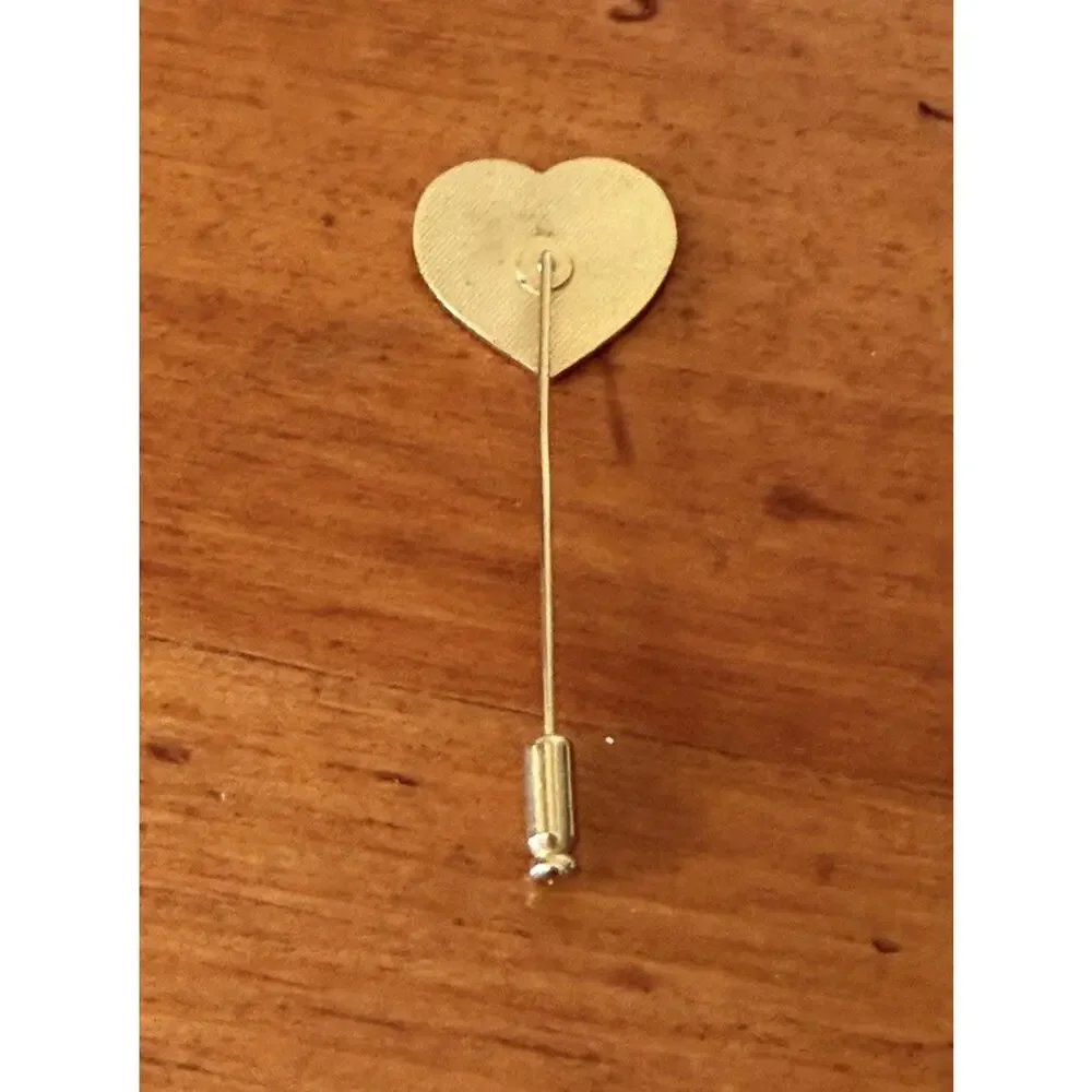 Vintage Cloisonné Floral Heart Stick Pin Gold Tone Blue Orange Enamel Lapel Hat